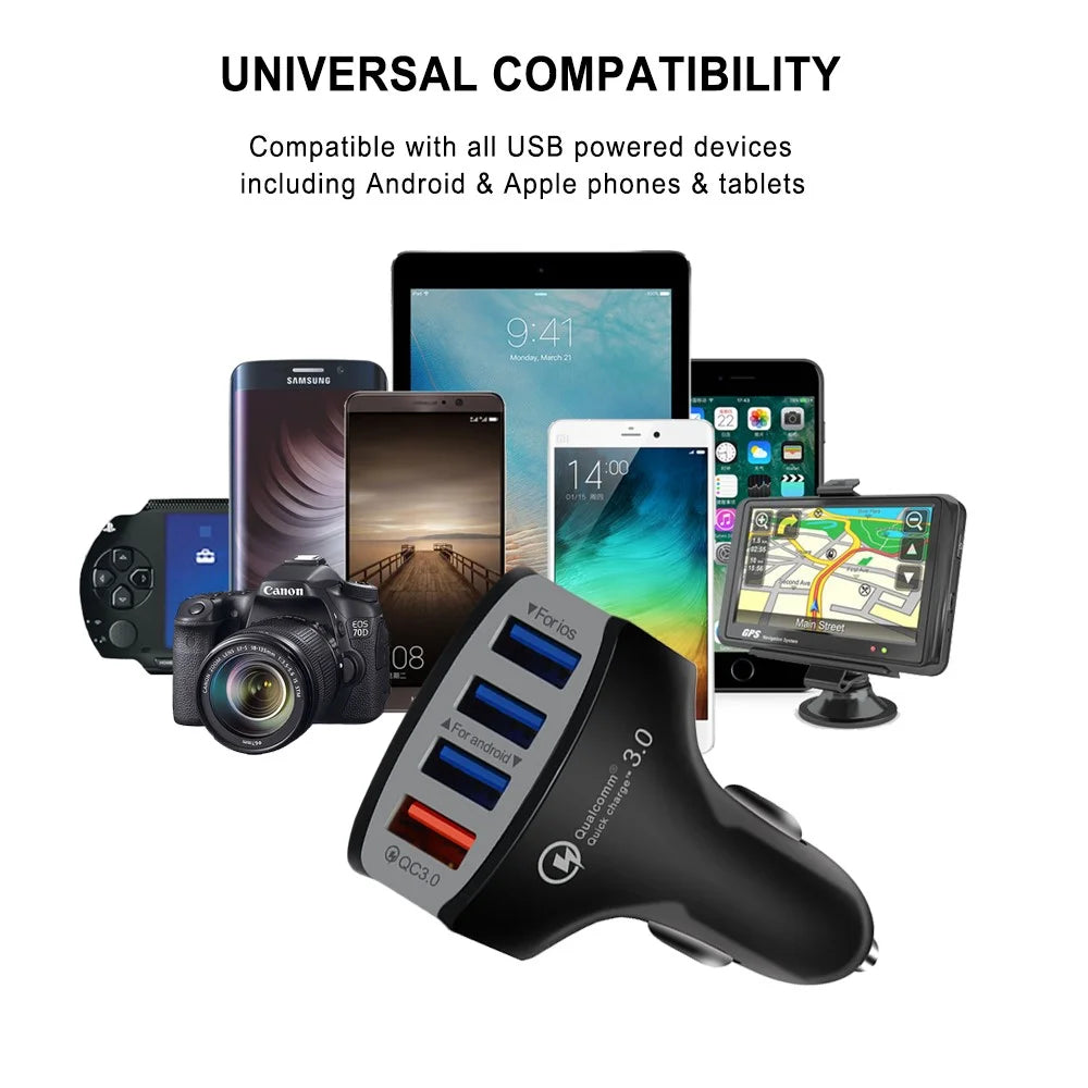 Universal 4 Ports USB QC3.0 Mobile Phone Car Charger Adapter for iPhone Samsung Huawei - 6