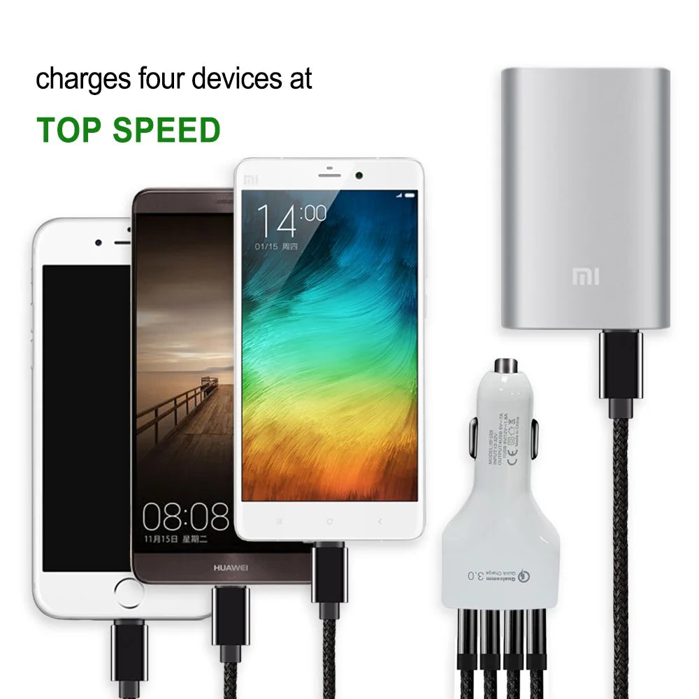 Universal 4 Ports USB QC3.0 Mobile Phone Car Charger Adapter for iPhone Samsung Huawei - 7