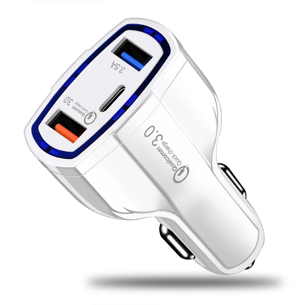 Dual USB QC 3.0 Type-C Fast Charging Car Charger Adapter for iPhone Samsung Huawei - White - 1