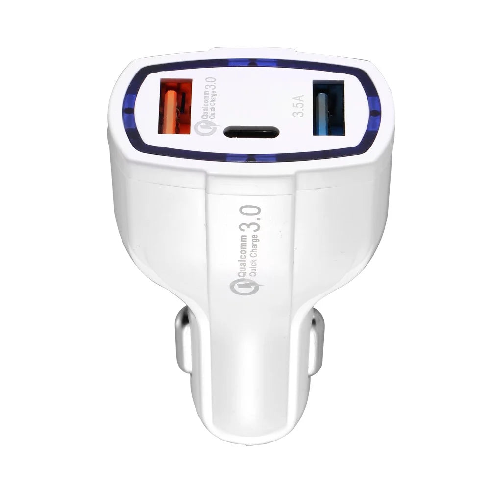 Dual USB QC 3.0 Type-C Fast Charging Car Charger Adapter for iPhone Samsung Huawei - White - 2