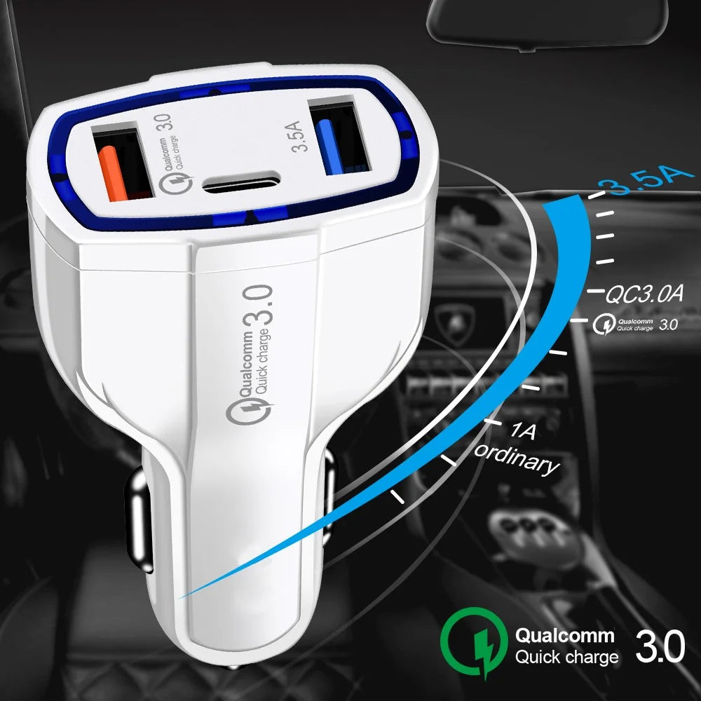 Dual USB QC 3.0 Type-C Fast Charging Car Charger Adapter for iPhone Samsung Huawei - White - 4