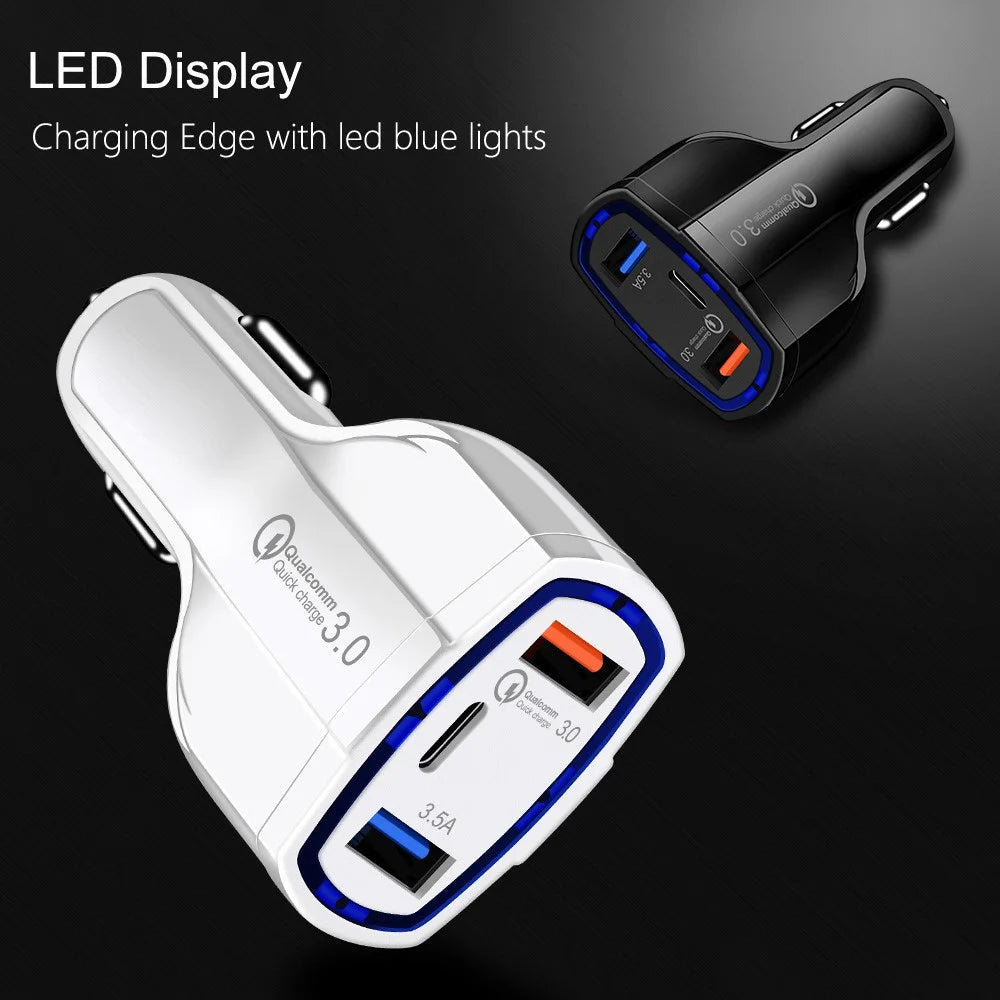 Dual USB QC 3.0 Type-C Fast Charging Car Charger Adapter for iPhone Samsung Huawei - White - 5