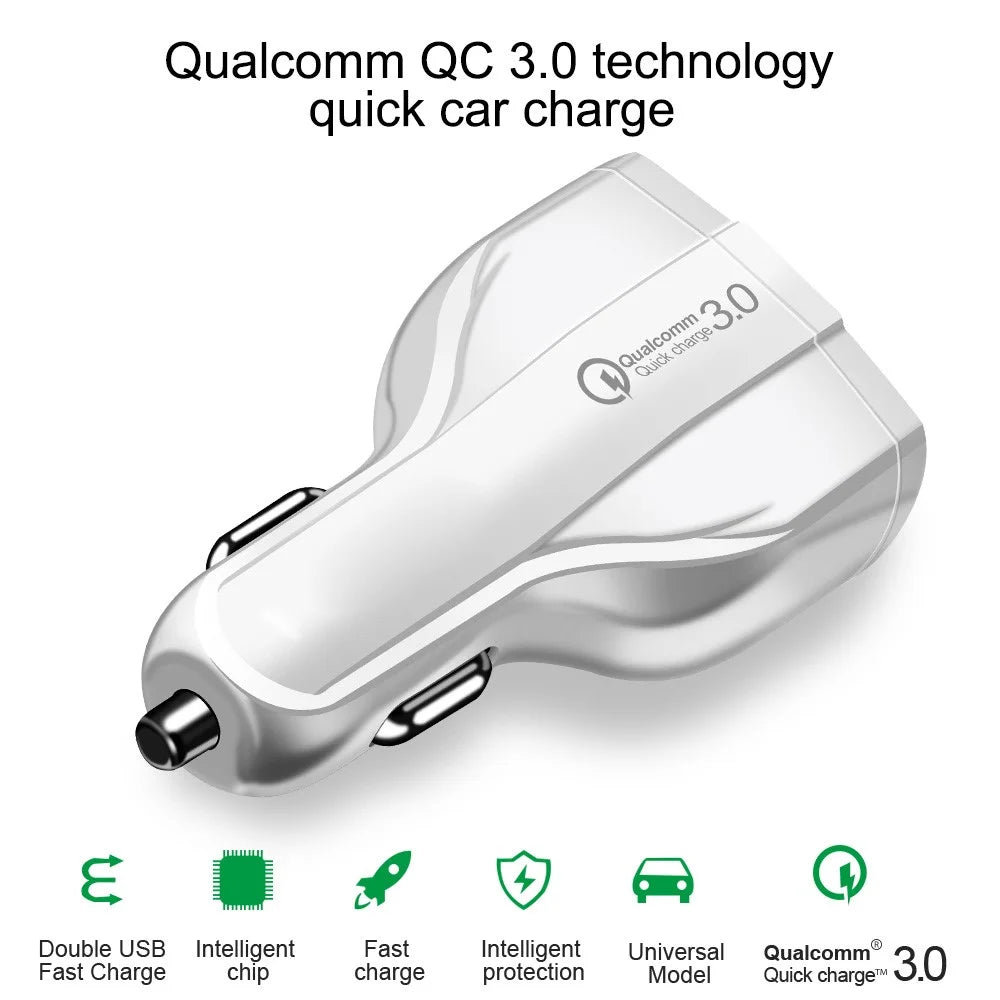 Dual USB QC 3.0 Type-C Fast Charging Car Charger Adapter for iPhone Samsung Huawei - White - 6