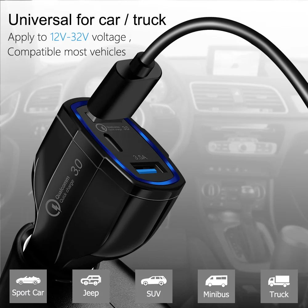 Dual USB QC 3.0 Type-C Fast Charging Car Charger Adapter for iPhone Samsung Huawei - White - 7
