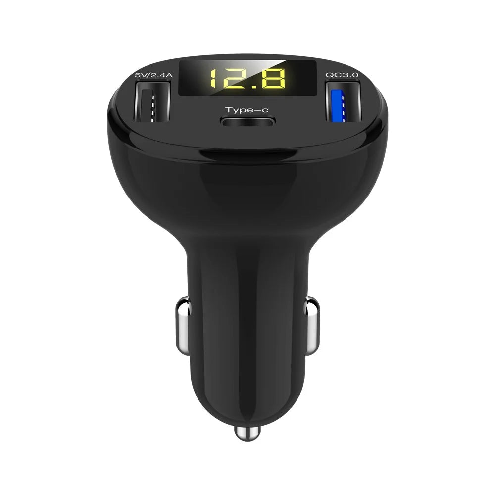 Quick Charge QC 3.0 Dual USB Type-C Car Charger with LED Display - 3