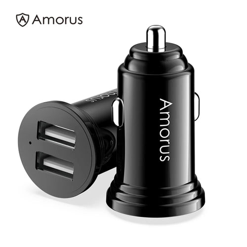 AMORUS CC-56 Dual USB 3.4A Fast Charging Car Charger Adapter for iPhone / Samsung / Huawei - Black - 1