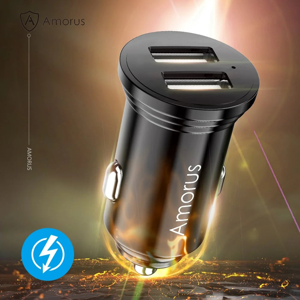 AMORUS CC-56 Dual USB 3.4A Fast Charging Car Charger Adapter for iPhone / Samsung / Huawei - Black - 3