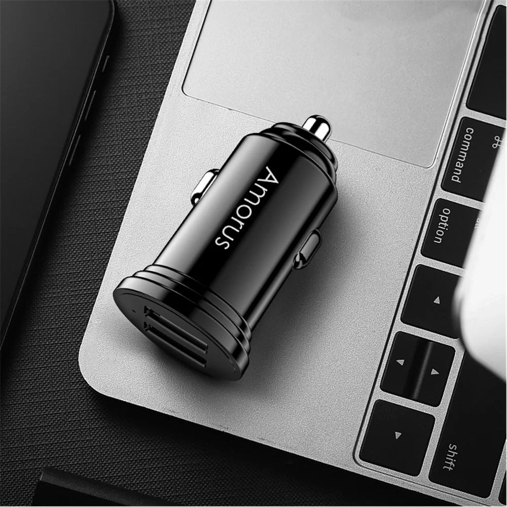 AMORUS CC-56 Dual USB 3.4A Fast Charging Car Charger Adapter for iPhone / Samsung / Huawei - Black - 5