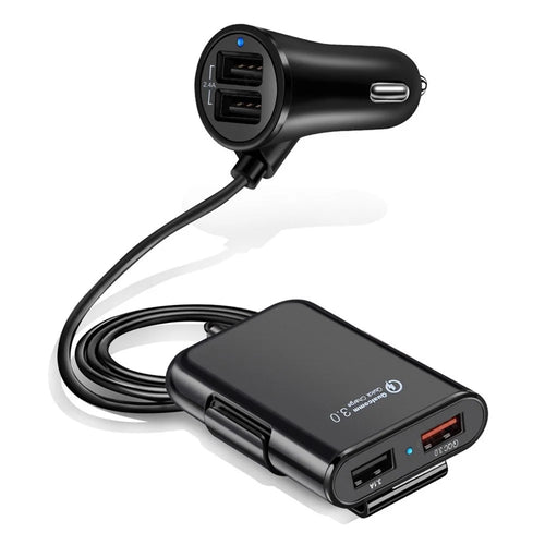 HMQ-C801 Quick Charge QC3.0 4-Port USB Front and Rear Car Charger Extending USB HUB with 1.8m Cable - 1