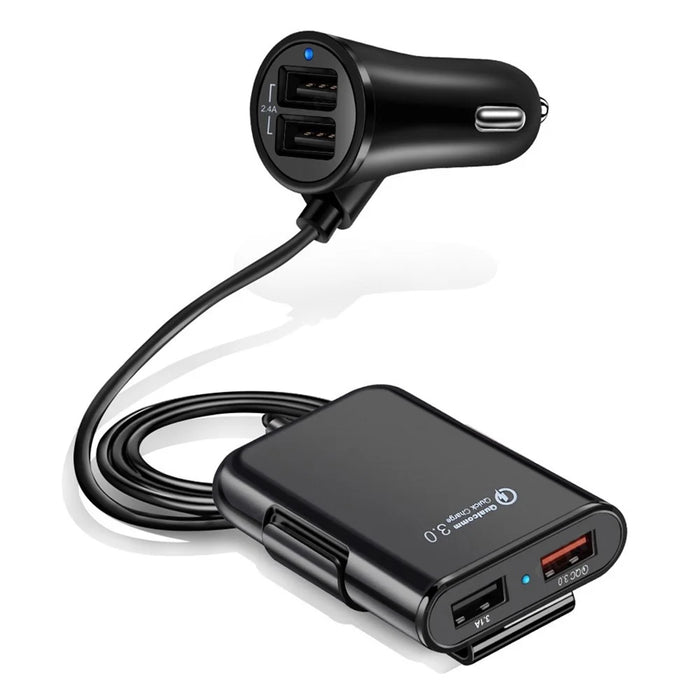 HMQ-C801 Quick Charge QC3.0 4-Port USB Front and Rear Car Charger Extending USB HUB with 1.8m Cable - 1