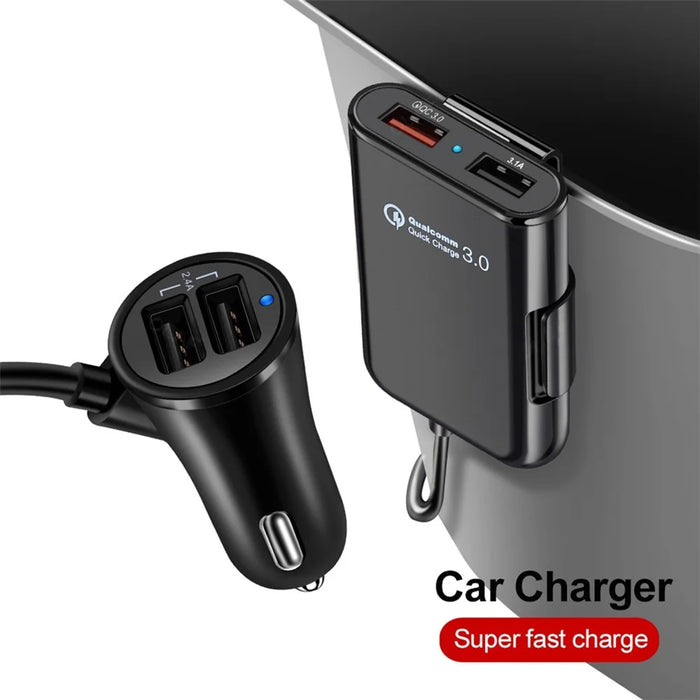 HMQ-C801 Quick Charge QC3.0 4-Port USB Front and Rear Car Charger Extending USB HUB with 1.8m Cable - 3