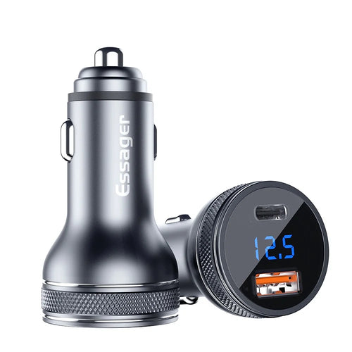 ESSAGER PD 3.0+QC 3.0 36W Car Charger Digital Display Type-C USB-A Dual Port Car Charger Adapter - 1