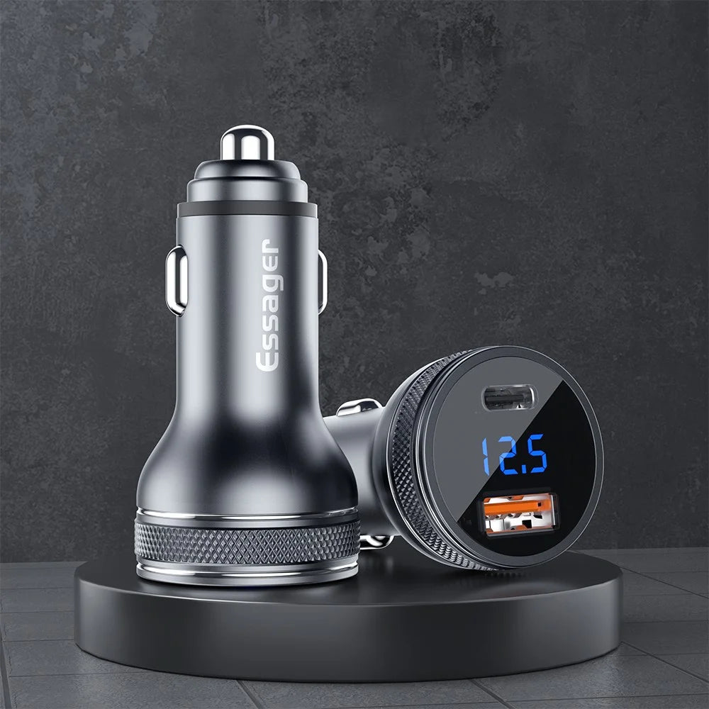ESSAGER PD 3.0+QC 3.0 36W Car Charger Digital Display Type-C USB-A Dual Port Car Charger Adapter - 2