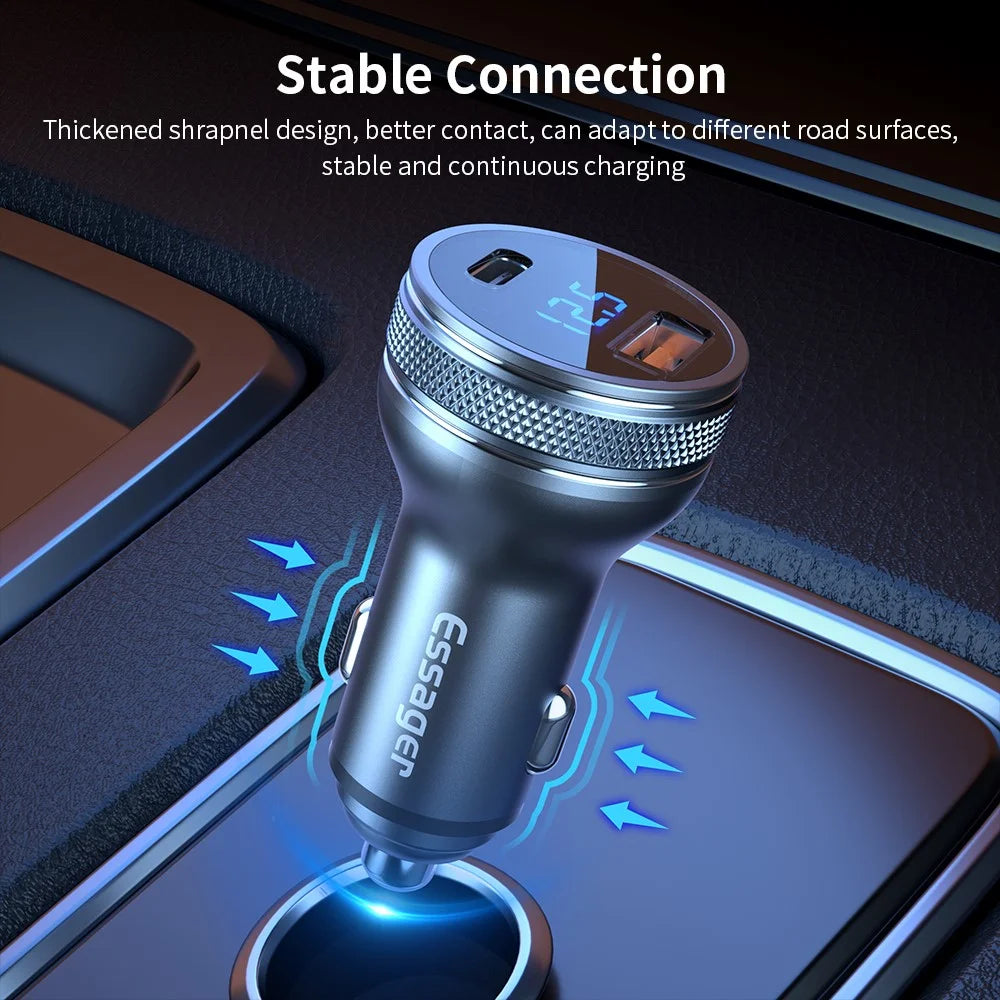 ESSAGER PD 3.0+QC 3.0 36W Car Charger Digital Display Type-C USB-A Dual Port Car Charger Adapter - 7