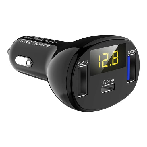 C02 Digital Display Type-C and Dual USB Ports Car Charger - 1