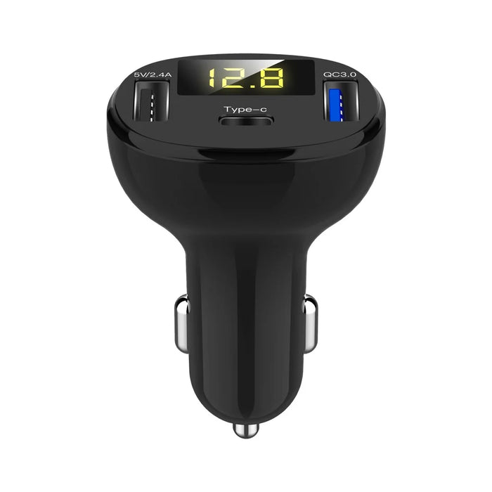 C02 Digital Display Type-C and Dual USB Ports Car Charger - 3