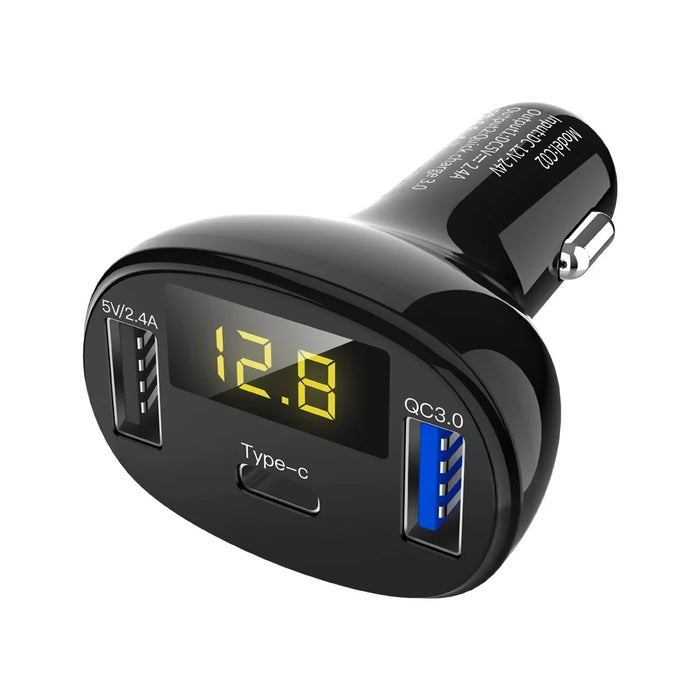 C02 Digital Display Type-C and Dual USB Ports Car Charger - 6
