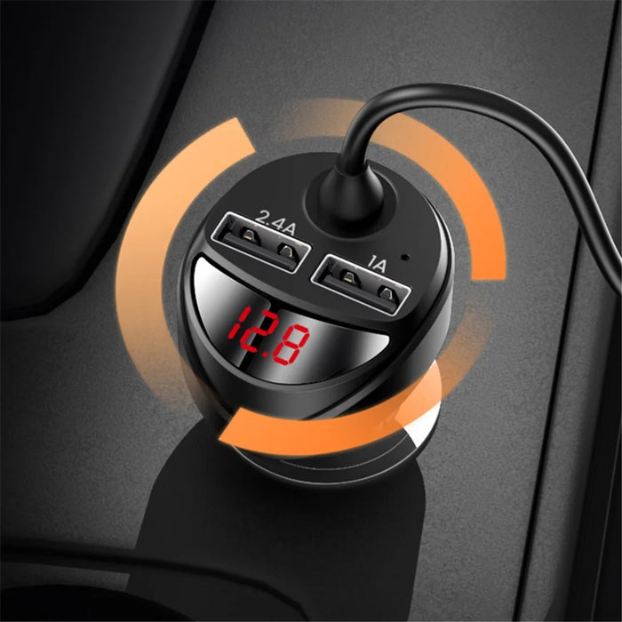 USAMS US-CC119 C22 Digital Display Dual USB 3.4A Car Charger + 3-in-1 [Micro + Lightning + Type-C] Charging Cable Set - 4
