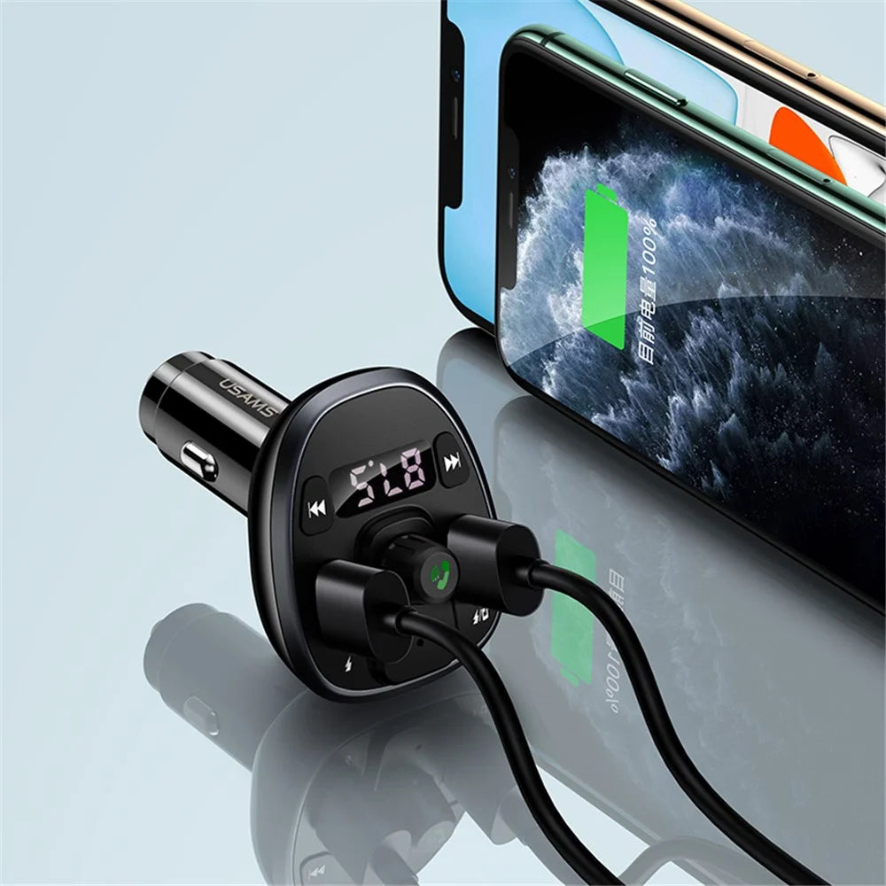 USAMS US-CC115 C21 Dual USB Port 3.4A FM Car Charger with Digital Display - 5