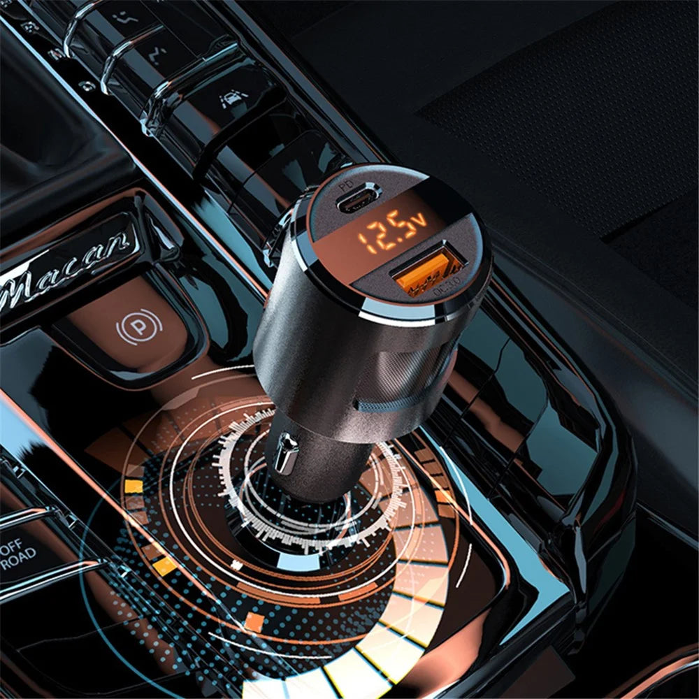 SC01 USB Car Charger 18W QC3.0 65W PD Type C Dual Ports Car Fast Charger Adapter - Silver - 2