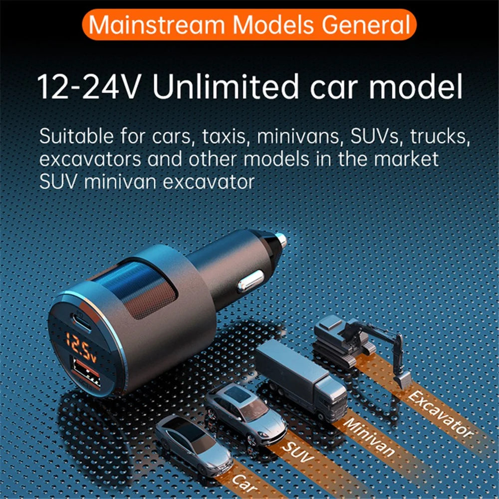SC01 USB Car Charger 18W QC3.0 65W PD Type C Dual Ports Car Fast Charger Adapter - Silver - 3