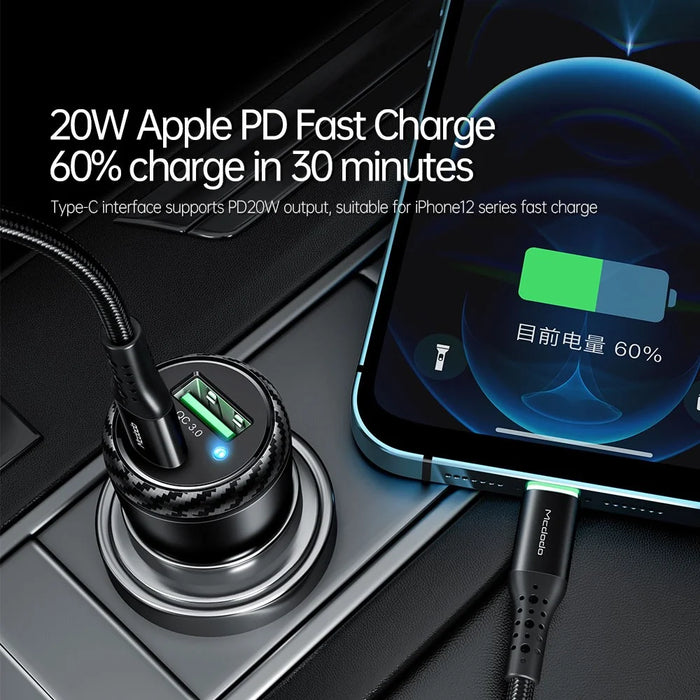 MCDODO CC-5970 MDD Dual Port Quick Charge QC3.0+PD 38W Car Charger Fast Charging Car Mobile Phone Charger Adapter - 4