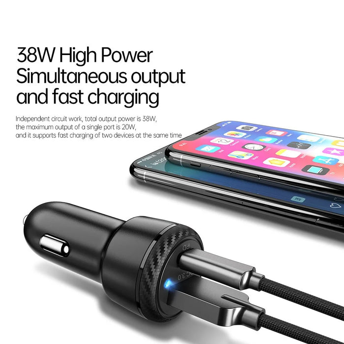 MCDODO CC-5970 MDD Dual Port Quick Charge QC3.0+PD 38W Car Charger Fast Charging Car Mobile Phone Charger Adapter - 5