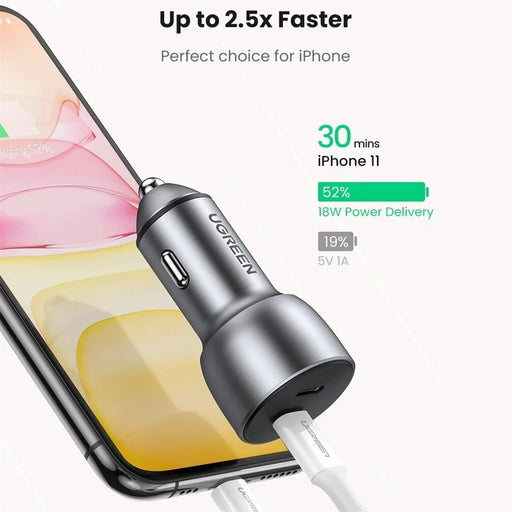 UGREEN 70594 60W Dual USB-C Ports PD Fast Charging Phone Car Charger Power Adapter - 2