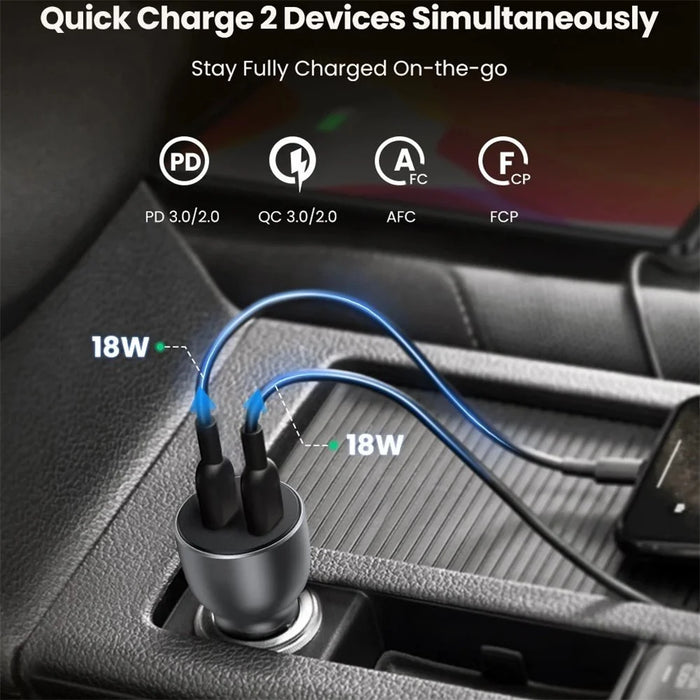 UGREEN 70594 60W Dual USB-C Ports PD Fast Charging Phone Car Charger Power Adapter - 3