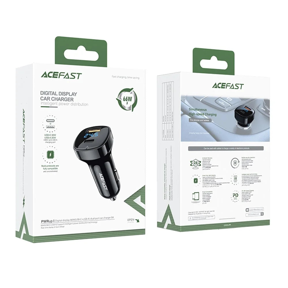 ACEFAST B4 Digital Display 66W USB-C+USB-A Dual Ports Phone Charging Car Charger - 7