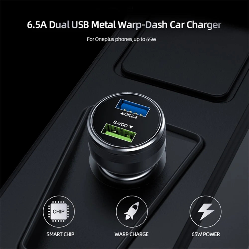 65W Dual Ports Car Charger Phone Charging Adapter for OnePlus 9R/9 Pro/8T/8 Pro/7T Pro/7/6T Warp Charge Fast Charger - Black - 2