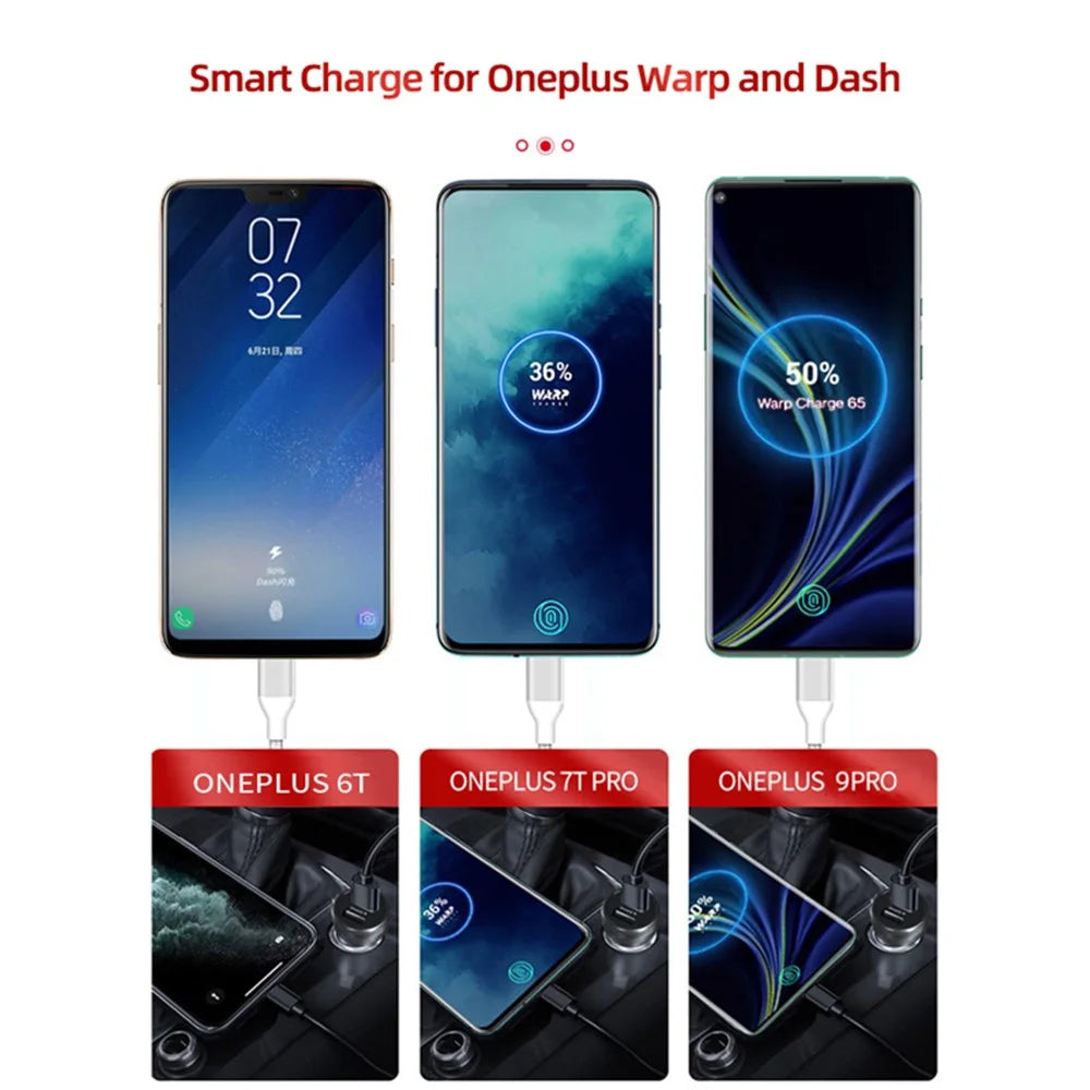 65W Dual Ports Car Charger Phone Charging Adapter for OnePlus 9R/9 Pro/8T/8 Pro/7T Pro/7/6T Warp Charge Fast Charger - Black - 7