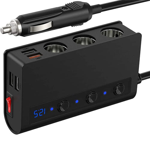 TR24 High Power Car Charger 3 Cigarette Lighter Sockets 4 USB Ports Fast Charging Adapter with Independent Switch - 1