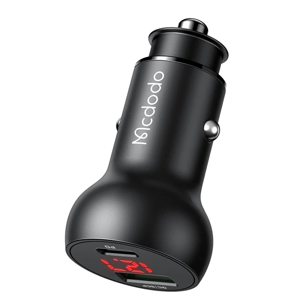 MCDODO CC-7030 MDD 45W USB + Type-C Dual Ports Car Charger with LED Display - Black - 1