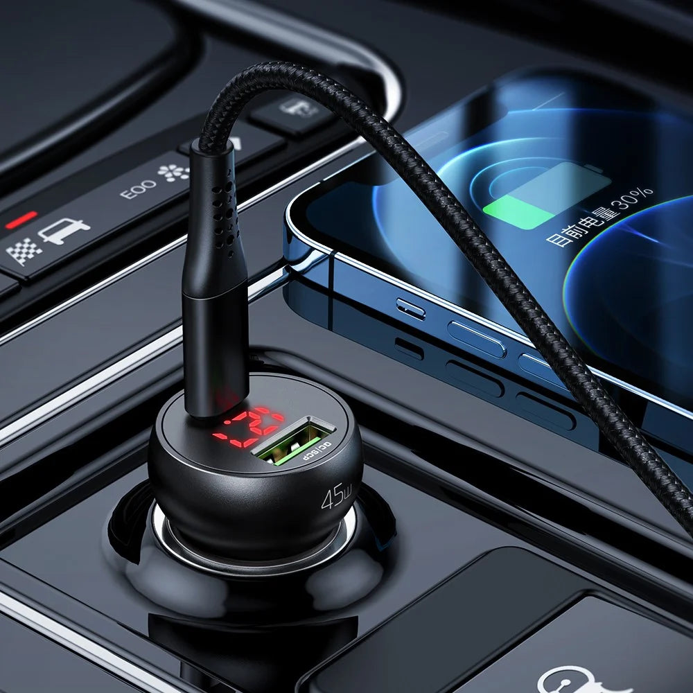 MCDODO CC-7030 MDD 45W USB + Type-C Dual Ports Car Charger with LED Display - Black - 4