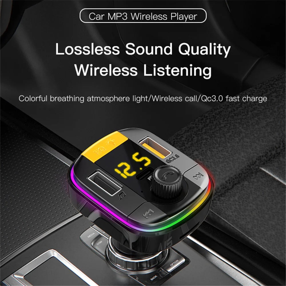 YESIDO Y45 Bluetooth-compatible 5.0 Wireless FM Transmitter PD + QC 3.0 Dual USB Car Charger with Colorful Light - 2
