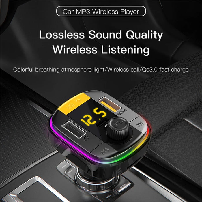 YESIDO Y45 Bluetooth-compatible 5.0 Wireless FM Transmitter PD + QC 3.0 Dual USB Car Charger with Colorful Light - 2