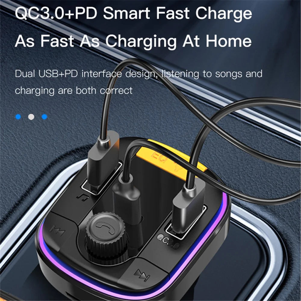 YESIDO Y45 Bluetooth-compatible 5.0 Wireless FM Transmitter PD + QC 3.0 Dual USB Car Charger with Colorful Light - 3