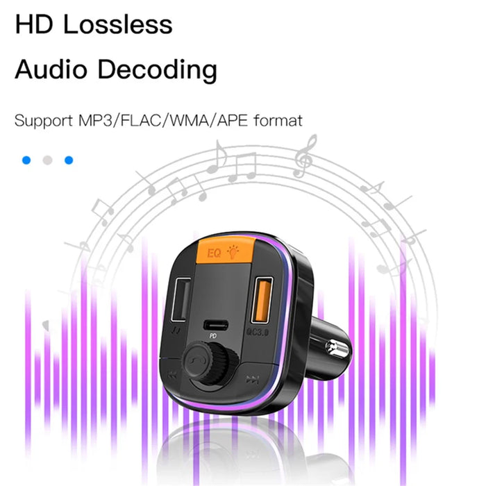 YESIDO Y45 Bluetooth-compatible 5.0 Wireless FM Transmitter PD + QC 3.0 Dual USB Car Charger with Colorful Light - 4