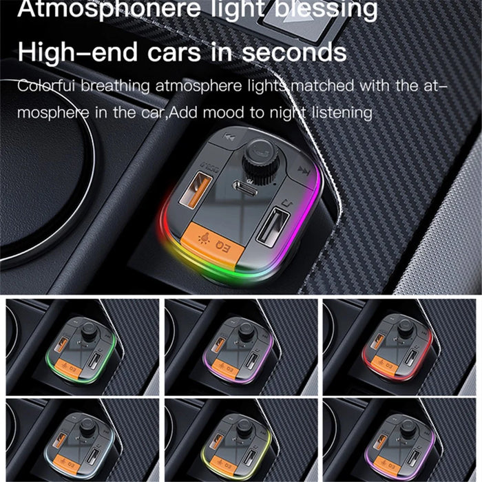 YESIDO Y45 Bluetooth-compatible 5.0 Wireless FM Transmitter PD + QC 3.0 Dual USB Car Charger with Colorful Light - 5