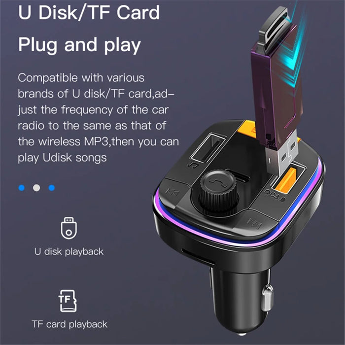 YESIDO Y45 Bluetooth-compatible 5.0 Wireless FM Transmitter PD + QC 3.0 Dual USB Car Charger with Colorful Light - 6
