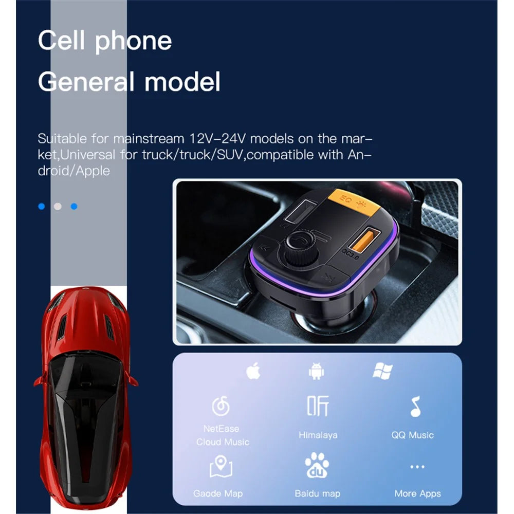 YESIDO Y45 Bluetooth-compatible 5.0 Wireless FM Transmitter PD + QC 3.0 Dual USB Car Charger with Colorful Light - 7