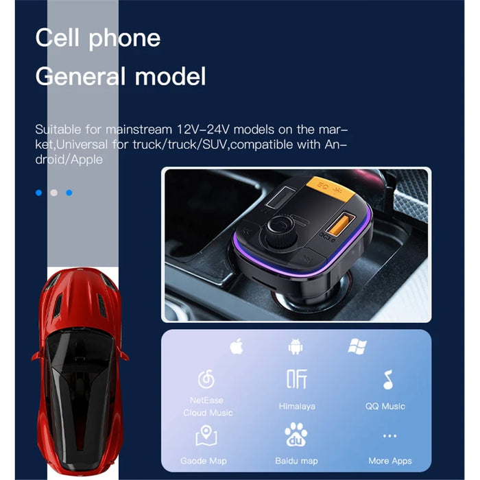 YESIDO Y45 Bluetooth-compatible 5.0 Wireless FM Transmitter PD + QC 3.0 Dual USB Car Charger with Colorful Light - 7