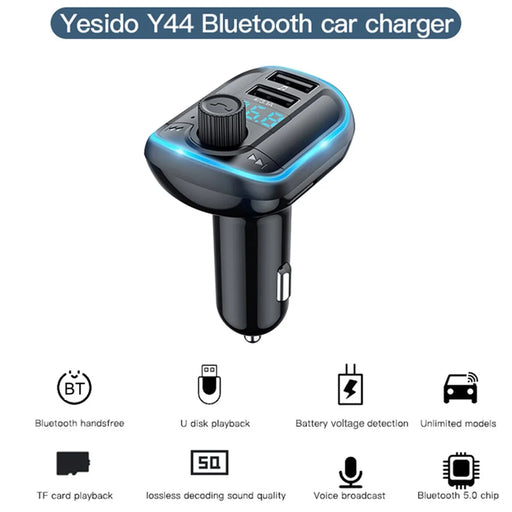 YESIDO Y44 Bluetooth-compatible FM Transmitter for Car 2 USB Ports Charger Battery Voltage Detection Audio Adapter - 2