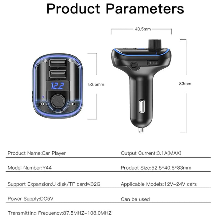 YESIDO Y44 Bluetooth-compatible FM Transmitter for Car 2 USB Ports Charger Battery Voltage Detection Audio Adapter - 5