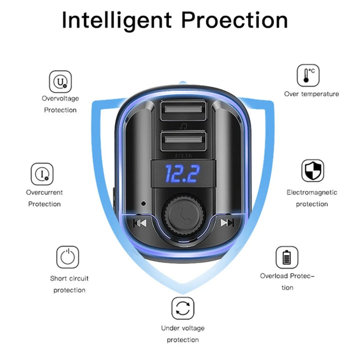 YESIDO Y44 Bluetooth-compatible FM Transmitter for Car 2 USB Ports Charger Battery Voltage Detection Audio Adapter - 6