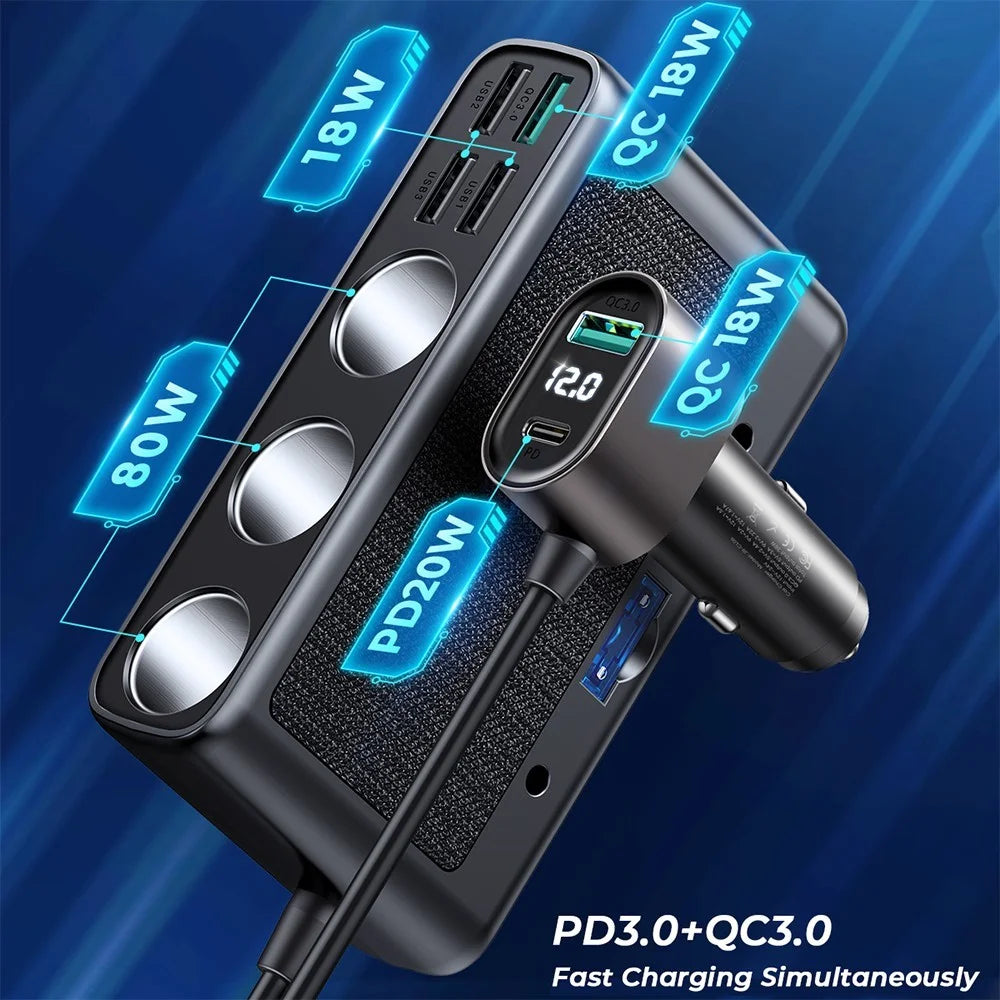 JOYROOM JR-CL06 3 Way Car Cigarette Lighter Socket Splitter PD+QC3.0 Multi-port Mobile Phone Charger - 2
