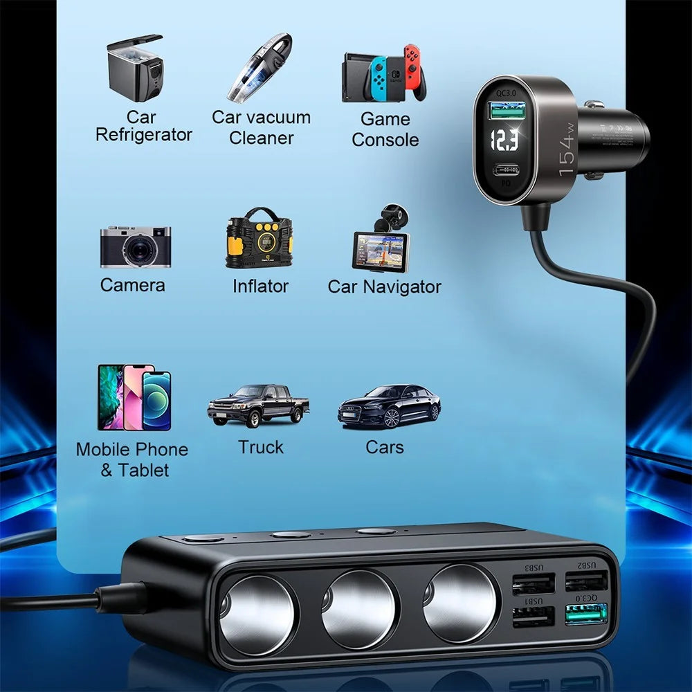 JOYROOM JR-CL06 3 Way Car Cigarette Lighter Socket Splitter PD+QC3.0 Multi-port Mobile Phone Charger - 3
