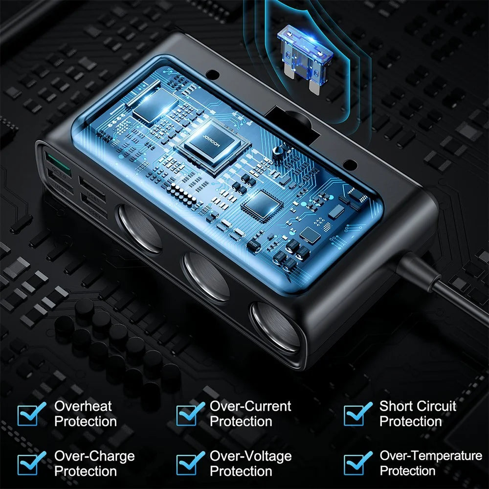 JOYROOM JR-CL06 3 Way Car Cigarette Lighter Socket Splitter PD+QC3.0 Multi-port Mobile Phone Charger - 4