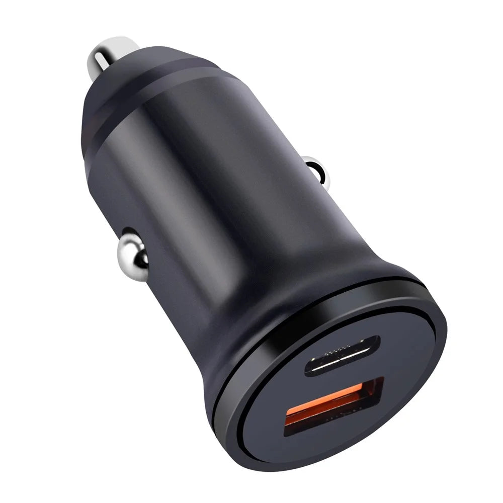 MiniPhone Type-C+USB Car Charger Adapter - 20W PD 3.0 Mini Phone Charger Fast Car Charger - Black - 2